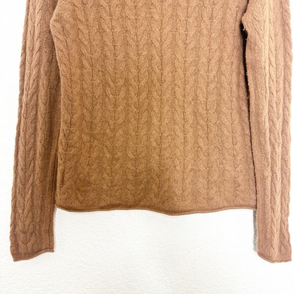 Theory Cable-Knit Mock Neck 100% Cashmere Sweater Size Medium Camel Tan Preppy - Picture 9 of 12